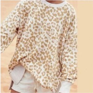 Aerie Leopard Print Oversized Crewneck Sweatshirt Cozy